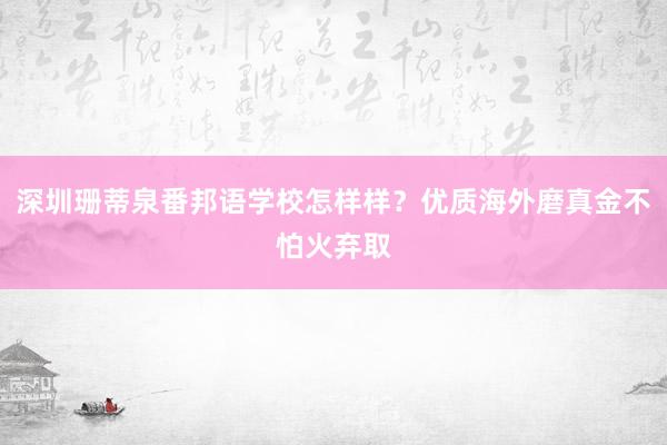 深圳珊蒂泉番邦语学校怎样样？优质海外磨真金不怕火弃取